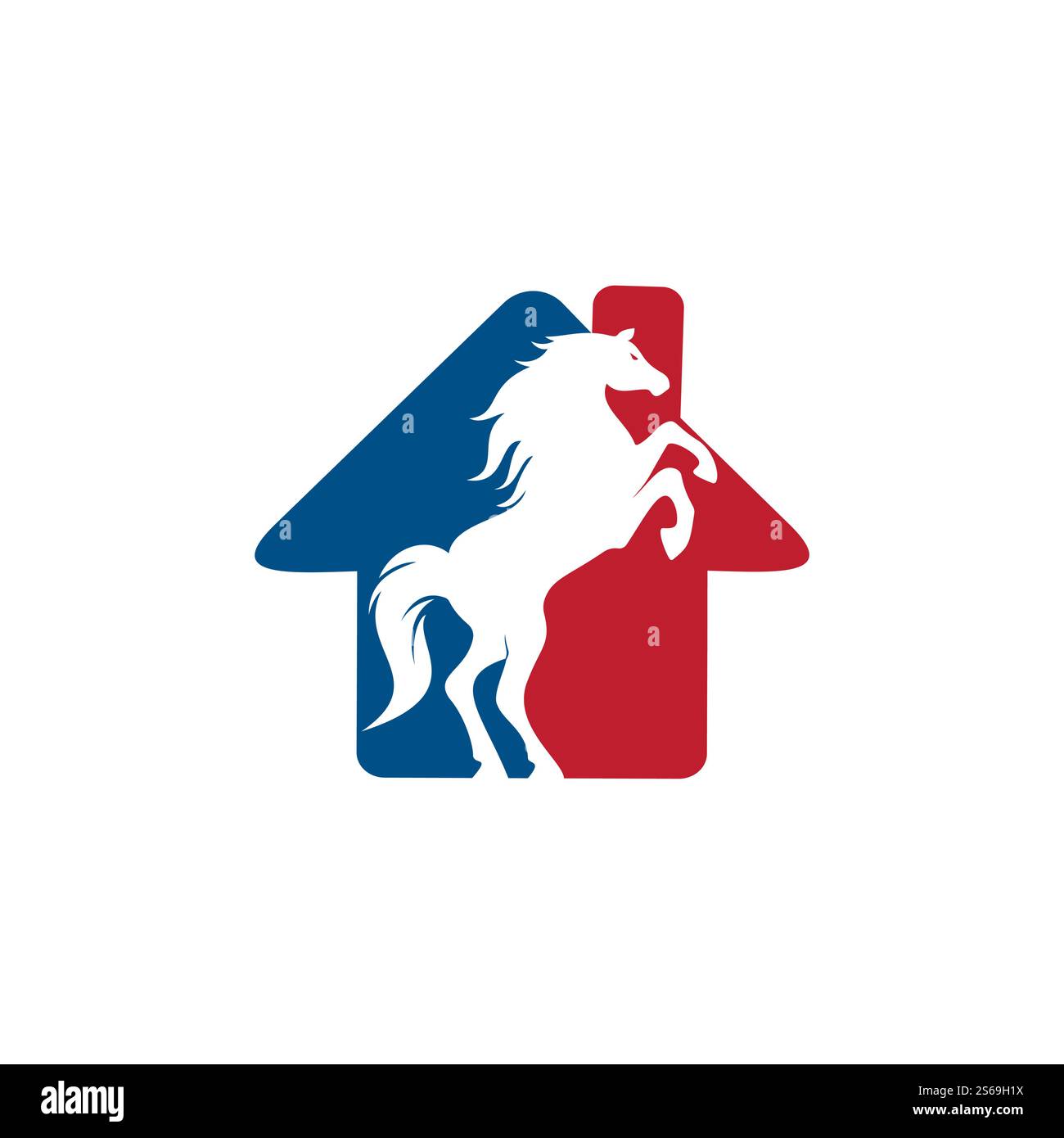 Cavallo e casa vettore logo design. Horse logo accompagnato concetti casa. Illustrazione Vettoriale