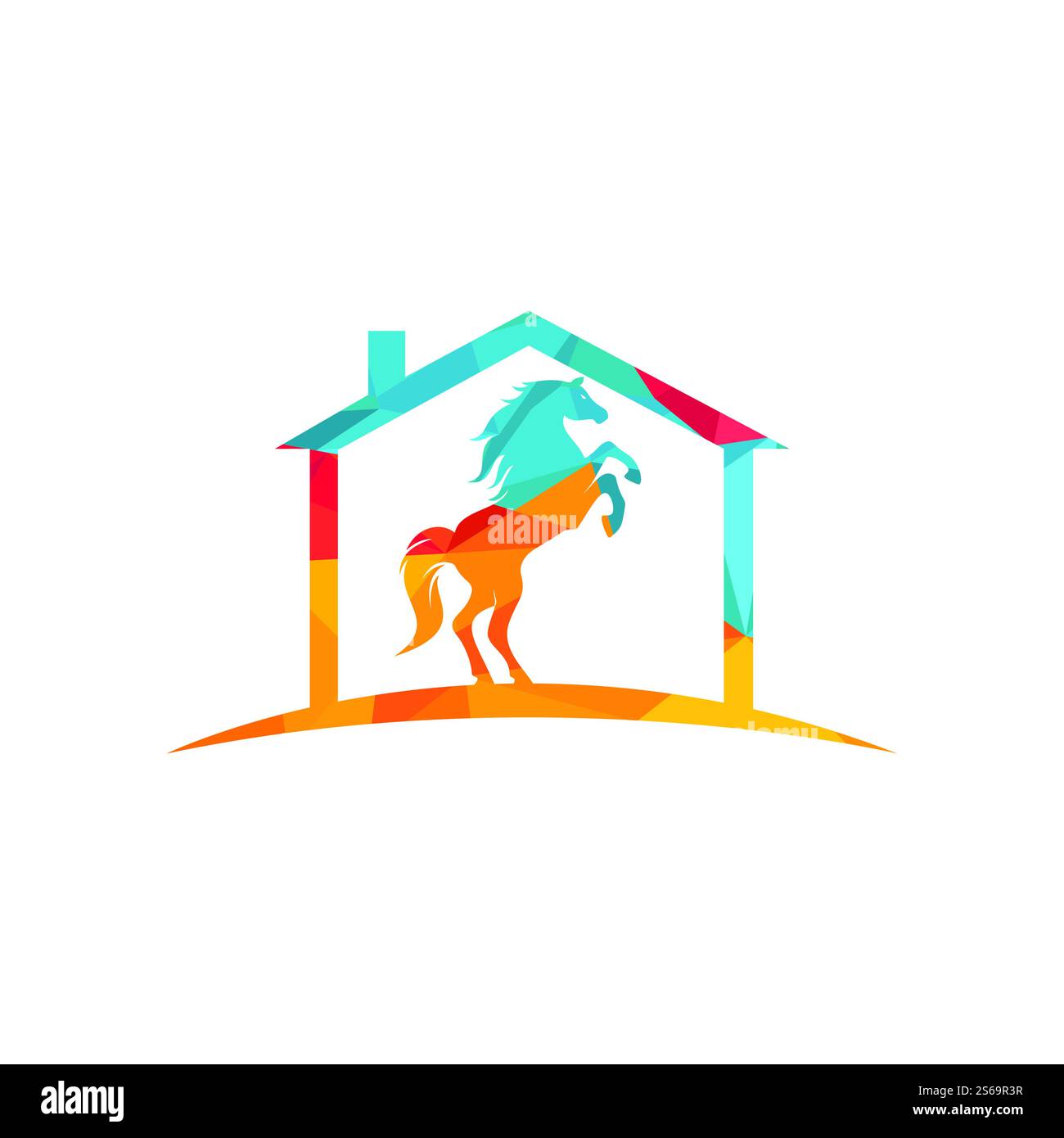 Cavallo e casa vettore logo design. Horse logo accompagnato concetti casa. Illustrazione Vettoriale