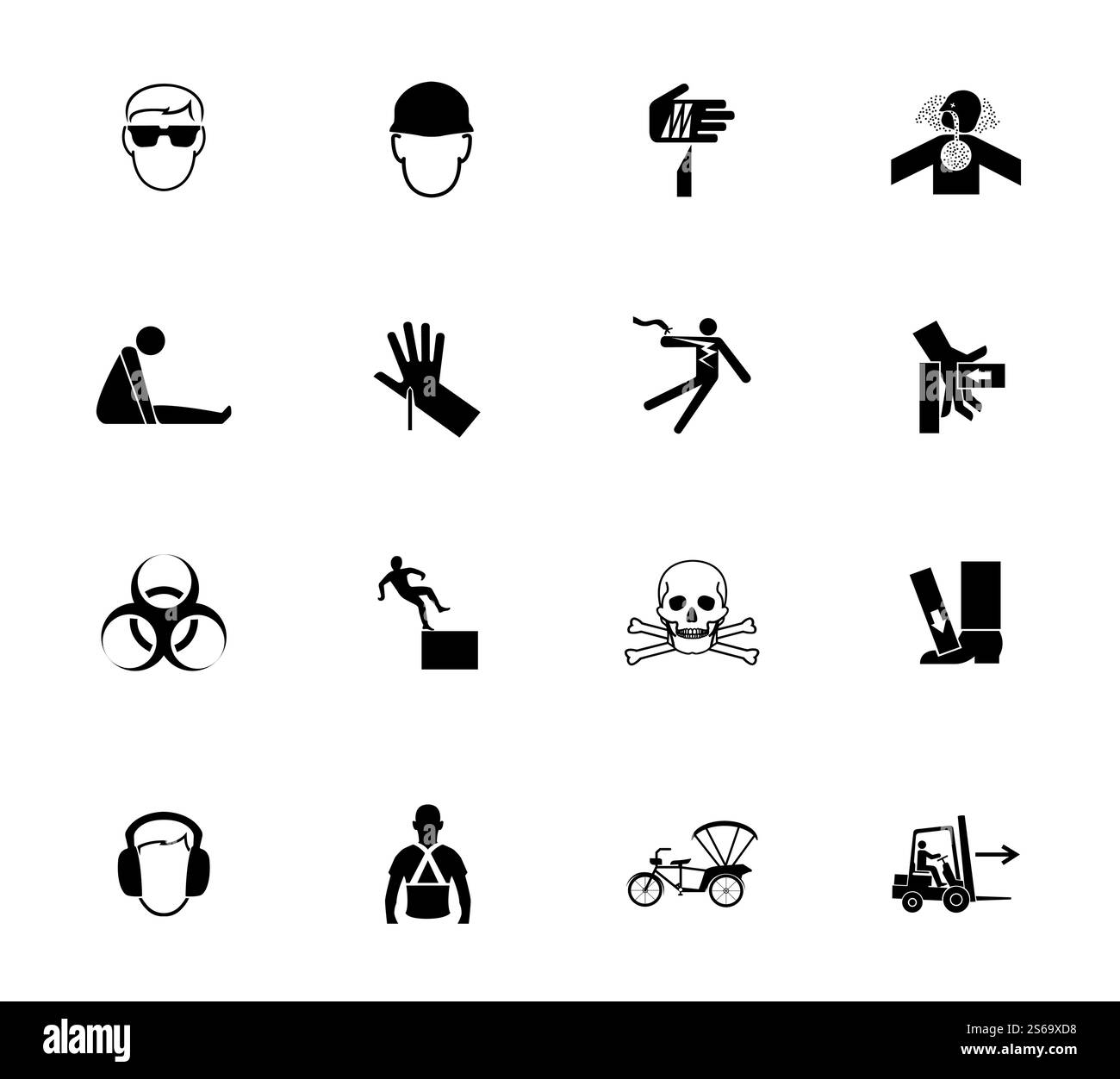 Segnali di avvertenza,etichette icone di pericolo industriale Sign Isolated on White background,Illustrazione vettoriale Illustrazione Vettoriale