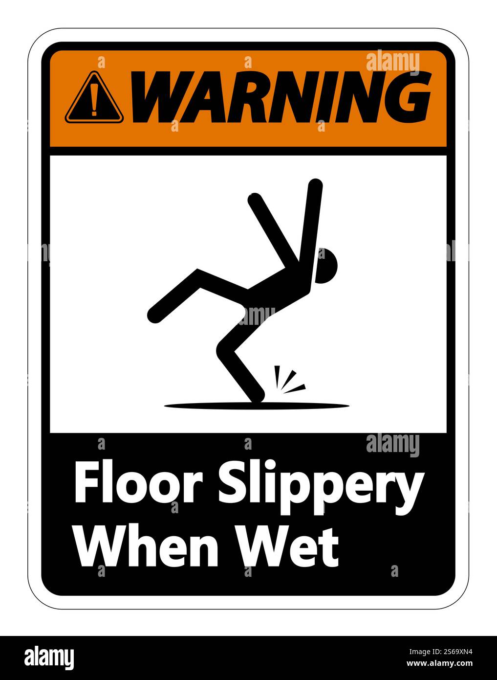 Avvertenza scivolosa quando bagnata segno su sfondo bianco,illustrazione vettoriale Illustrazione Vettoriale