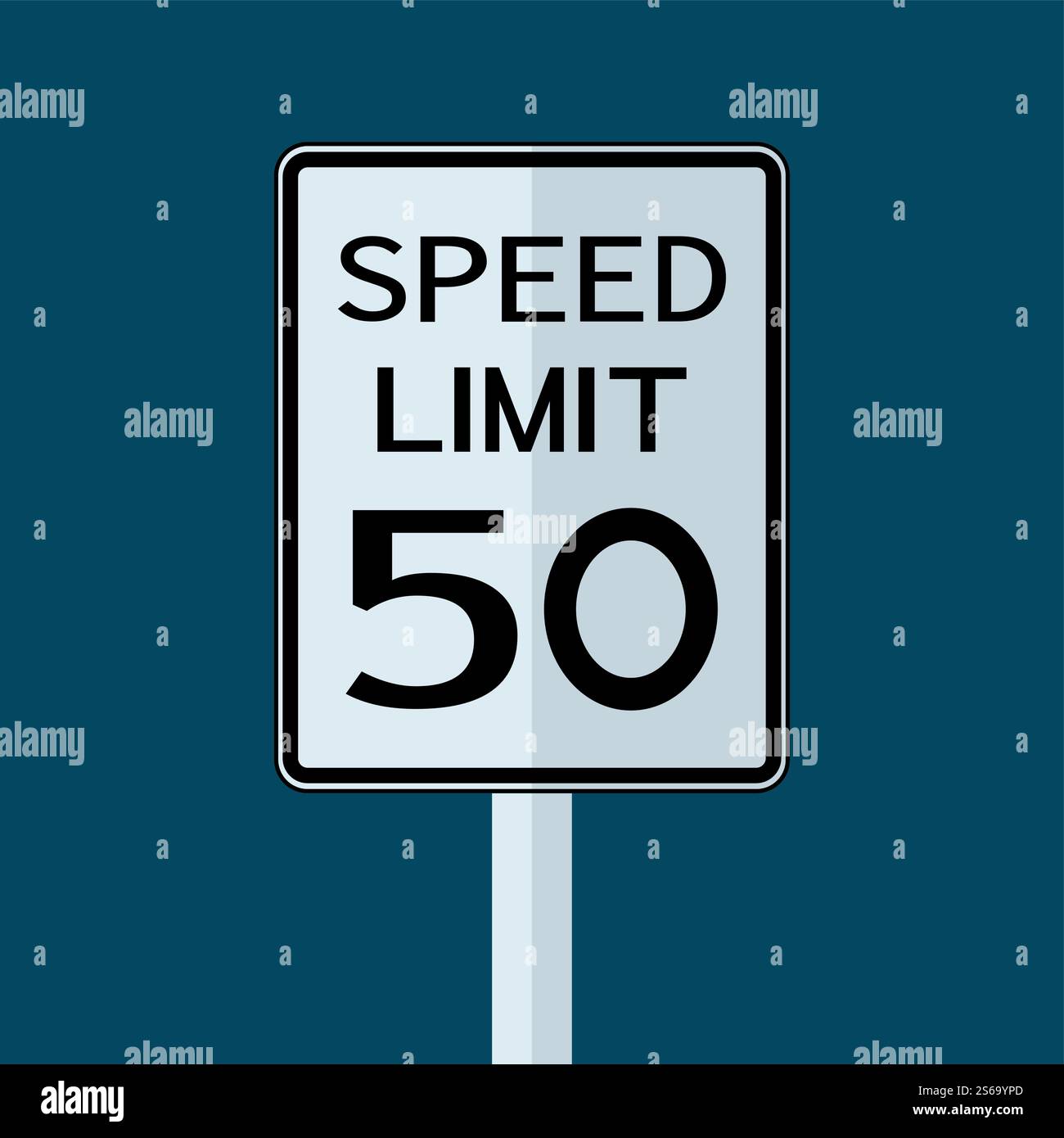 USA Road Traffic Transportation Sign: Limite di velocità 50 su sfondo bianco, illustrazione vettoriale Illustrazione Vettoriale
