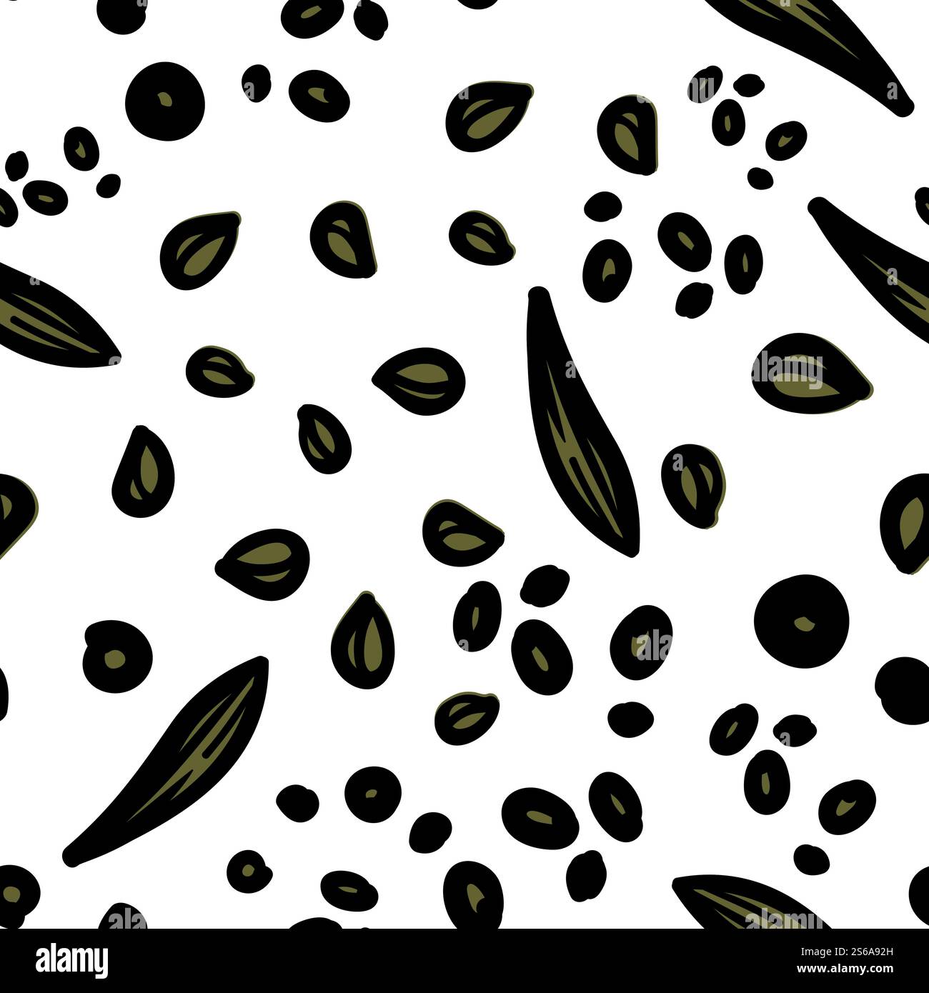 Semi e grani di grano saraceno modello senza cuciture cereali girasole vettoriale ingrediente alimentare coltura di campo prodotto biologico struttura senza fine nutrizione sana vegetariana o vegan elemento menu stampa carta da parati. Grani senza cuciture cereali semi di girasole e grano saraceno Illustrazione Vettoriale