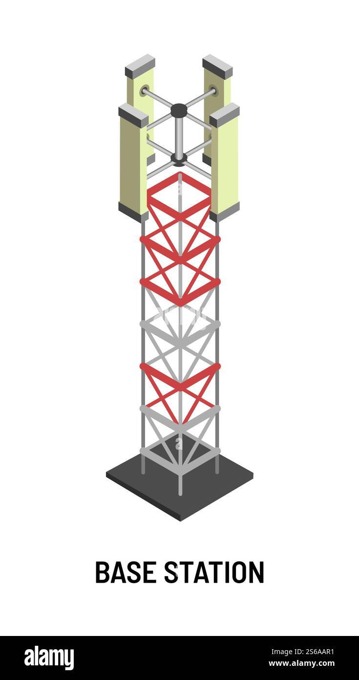 Antenna e stazione base di trasmissione del segnale telecomunicazioni vettoriali a oggetti isolati e regolazione radio telefonia di servizio mobile terrestre o rete comunicazione wireless ricevitore GPS rete locale. Antenna della stazione base e oggetto isolato per la trasmissione del segnale Illustrazione Vettoriale