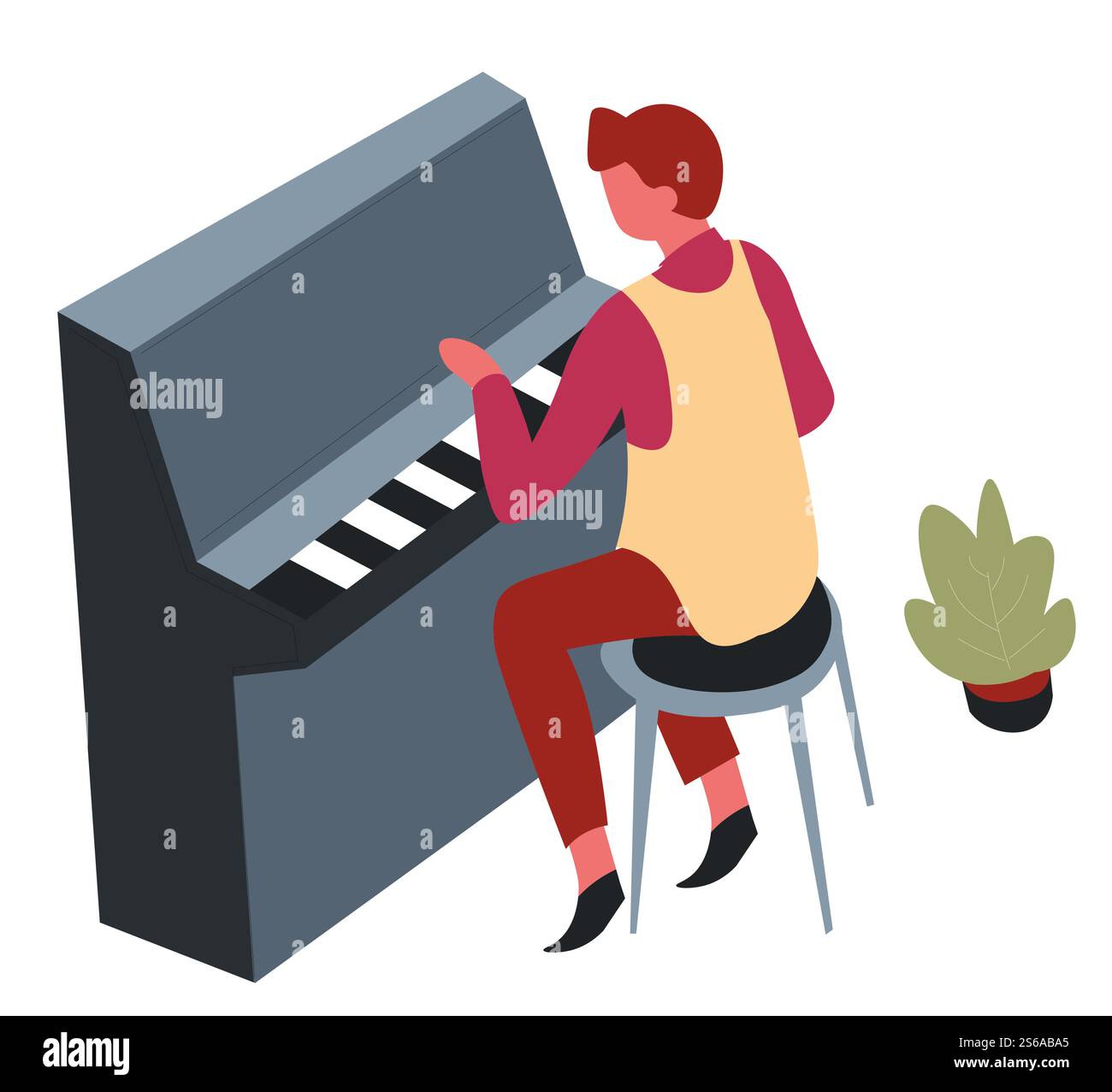 Musica classica hobby pianista che suona piano vettoriale musicista e strumento musicale esecuzione di suoni dal vivo o spettacolo di tasti e note canzone o melodia cantante di talento personaggio maschile isolato passatempo per il tempo libero... Pianista che suona strumenti musicali o musica per pianoforte come hobby Illustrazione Vettoriale