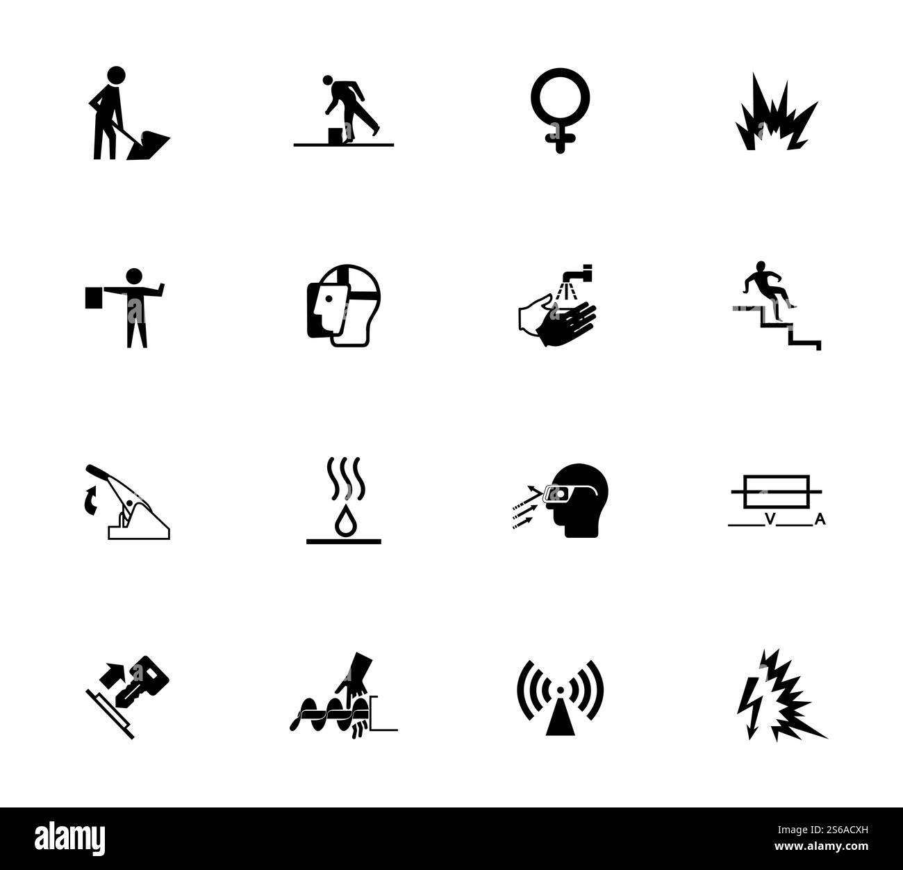 Segnali di avvertenza,etichette icone di pericolo industriale Sign Isolated on White background,Illustrazione vettoriale Illustrazione Vettoriale