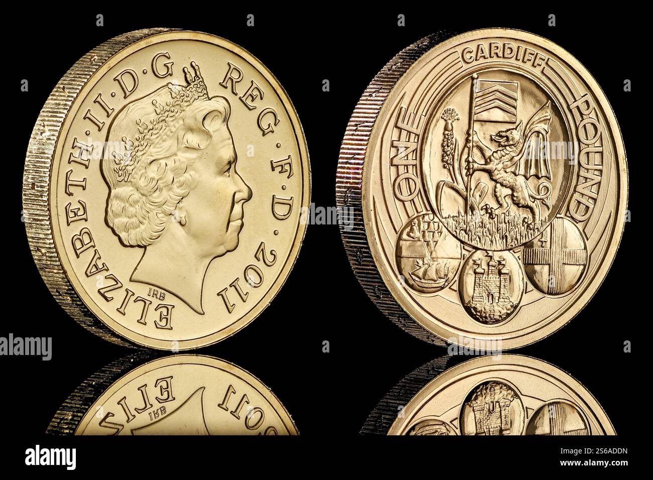Cardiff City £1 Coin dal set di monete da 2011 sterline delle città capitali del Regno Unito. Foto Stock