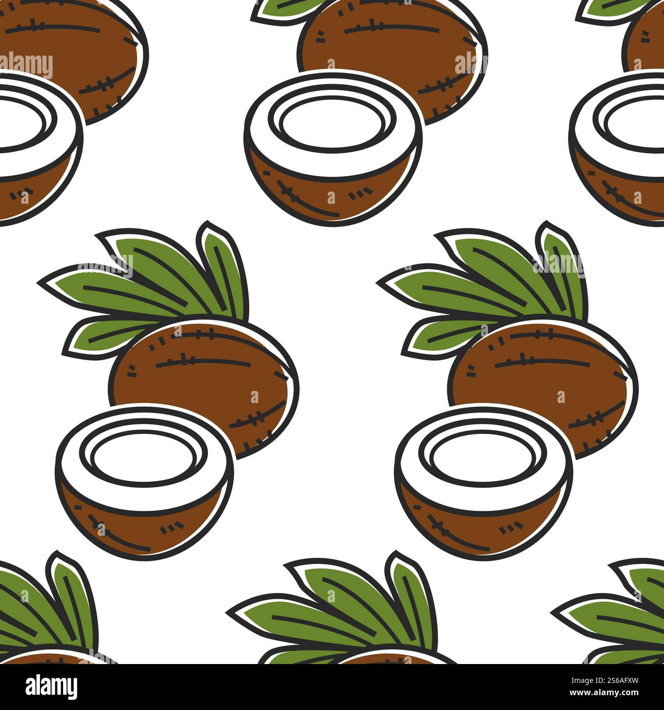 Cibo esotico noce di cocco Thailandia pianta vettoriale senza cuciture frutta di palma thailandese prodotto biologico tropicale struttura infinita viaggi e turismo cucina straniera ingrediente carta da parati foglie di stampa. Noce di cocco Tailandia senza cuciture cibo esotico Illustrazione Vettoriale