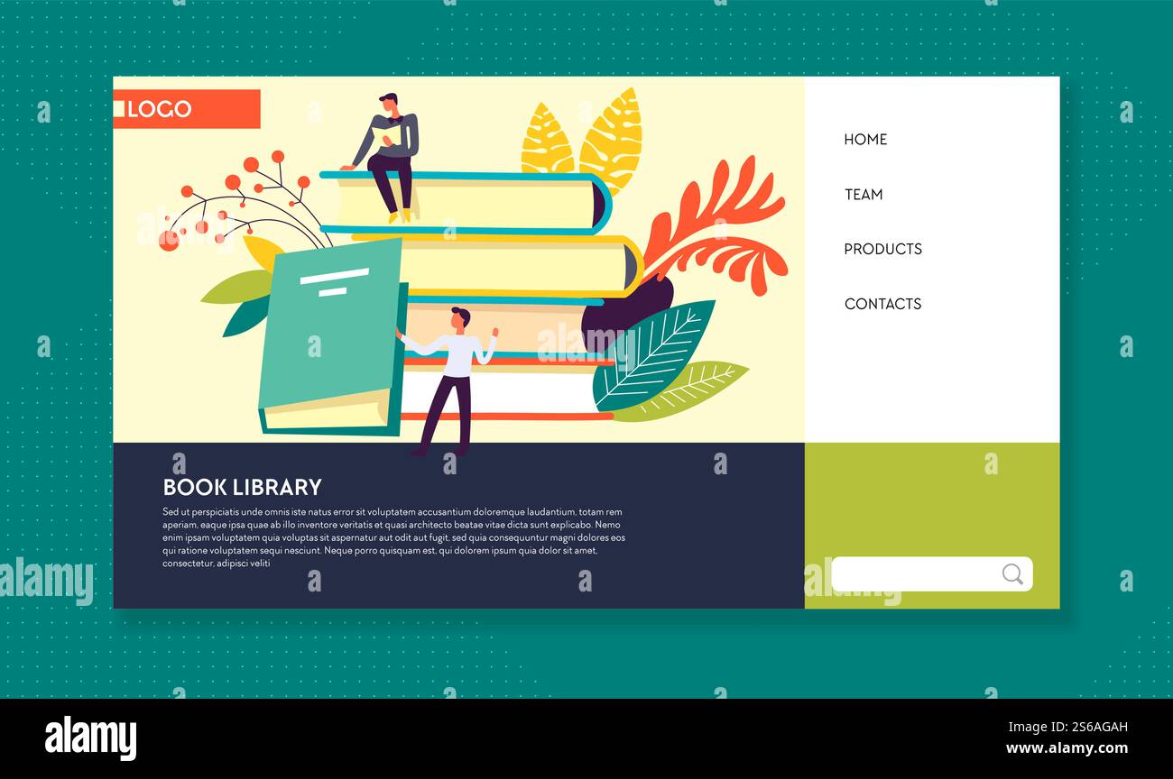 Letteratura online libreria di libri modello di pagina web libri di testo vettoriali ed enciclopedie lettura pila di romanzi del portale Internet e informazioni scientifiche sito librario e lettore conoscenza e istruzione. Modello di pagina Web della libreria di libri online Illustrazione Vettoriale