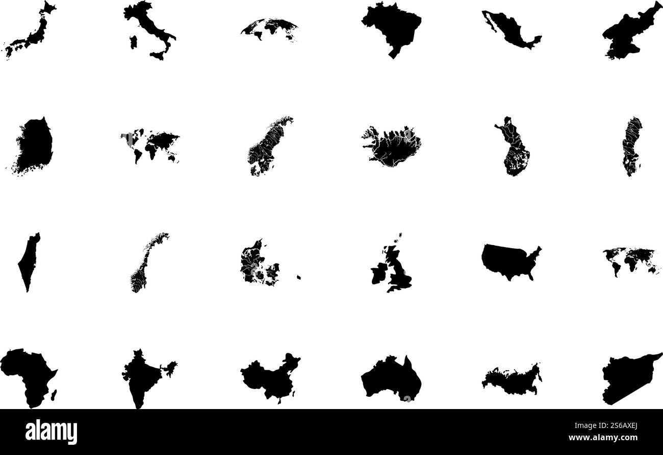 Il colore nero delle mappe imposta l'illustrazione vettoriale dello stile solido. Mappa colore nero Imposta un'immagine in tinta unita Illustrazione Vettoriale