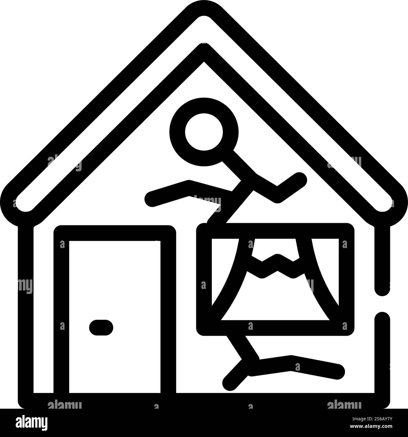 vettore icona linea casa danneggiata rotta. segnale della casa danneggiato rotto. illustrazione nera del simbolo del contorno isolato. illustrazione vettoriale dell'icona della linea dell'alloggiamento danneggiata rotta Illustrazione Vettoriale