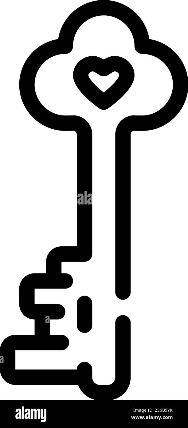 tasto per il vettore dell'icona della linea cardiaca. chiave per il segno cardiaco. illustrazione nera del simbolo del contorno isolato. tasto per l'illustrazione vettoriale dell'icona della linea cardiaca Illustrazione Vettoriale