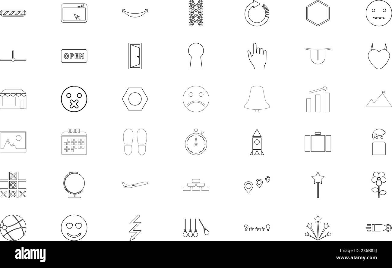 Illustrazione vettoriale stile contorno oggetti Web diversi colori neri. Oggetti Web diverso colore nero impostare l'immagine stile contorno Illustrazione Vettoriale