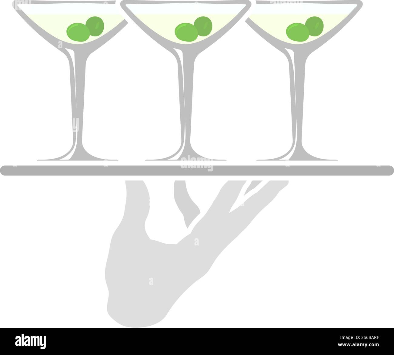 Vassoio porta-mano da cameriere con icona occhiali Martini. Design a colori piatti. Illustrazione vettoriale. Illustrazione Vettoriale