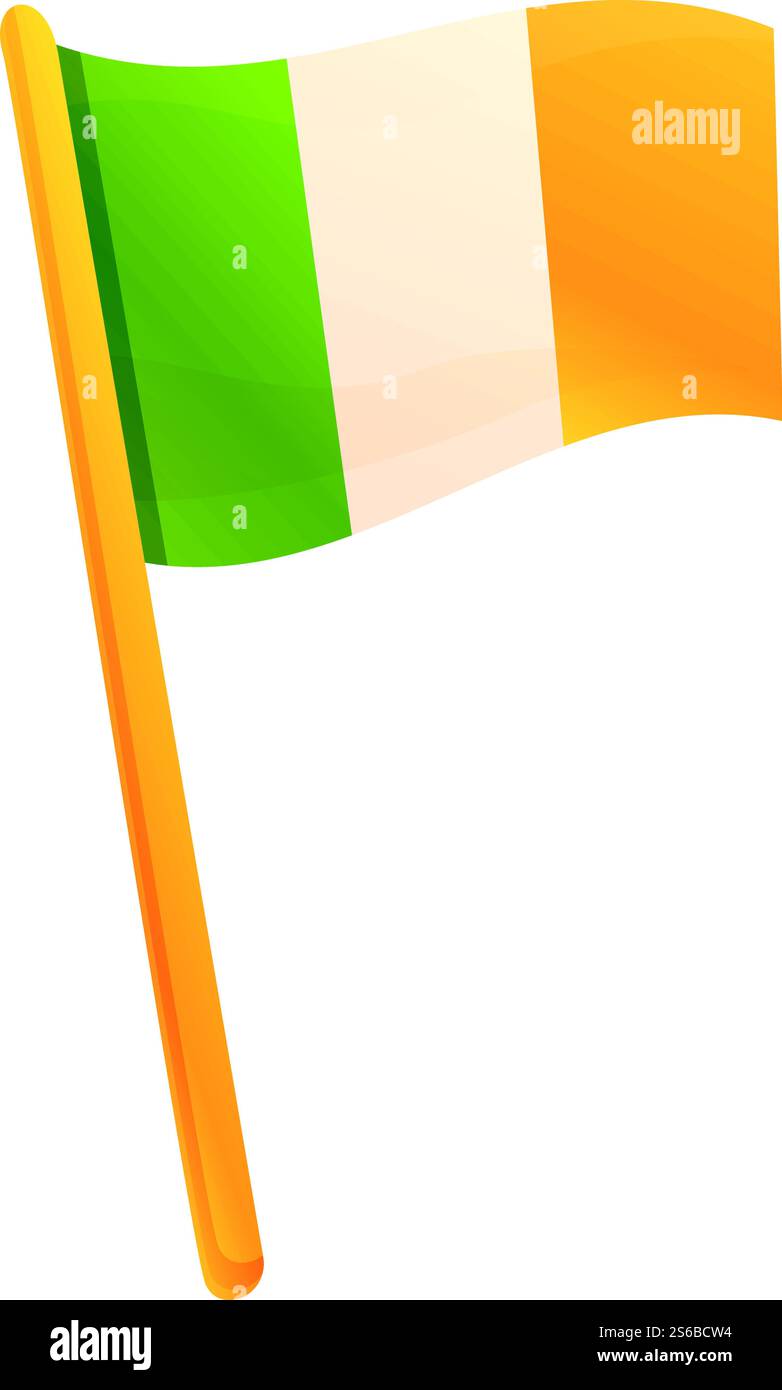 Icona della bandiera irlandese. Cartone animato dell'icona vettoriale della bandiera irlandese per il web design isolato su sfondo bianco. Icona della bandiera irlandese, stile cartoni animati Illustrazione Vettoriale