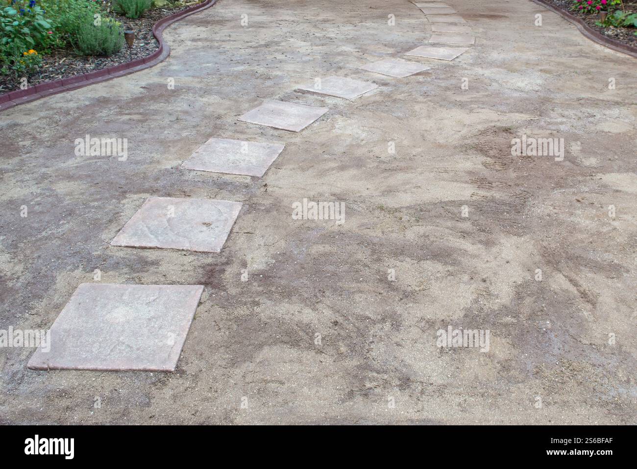 Area preparata per la semina con semi di erba o per la posa di nuovi tappeti erbosi, rastrellata e levigata. Foto Stock