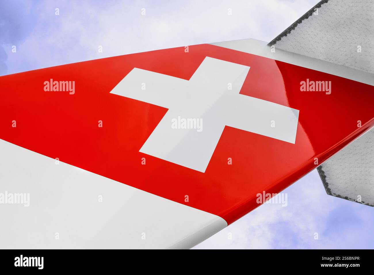 Logo Swiss Airlines sulla pinna della coda dell'aereo Foto Stock