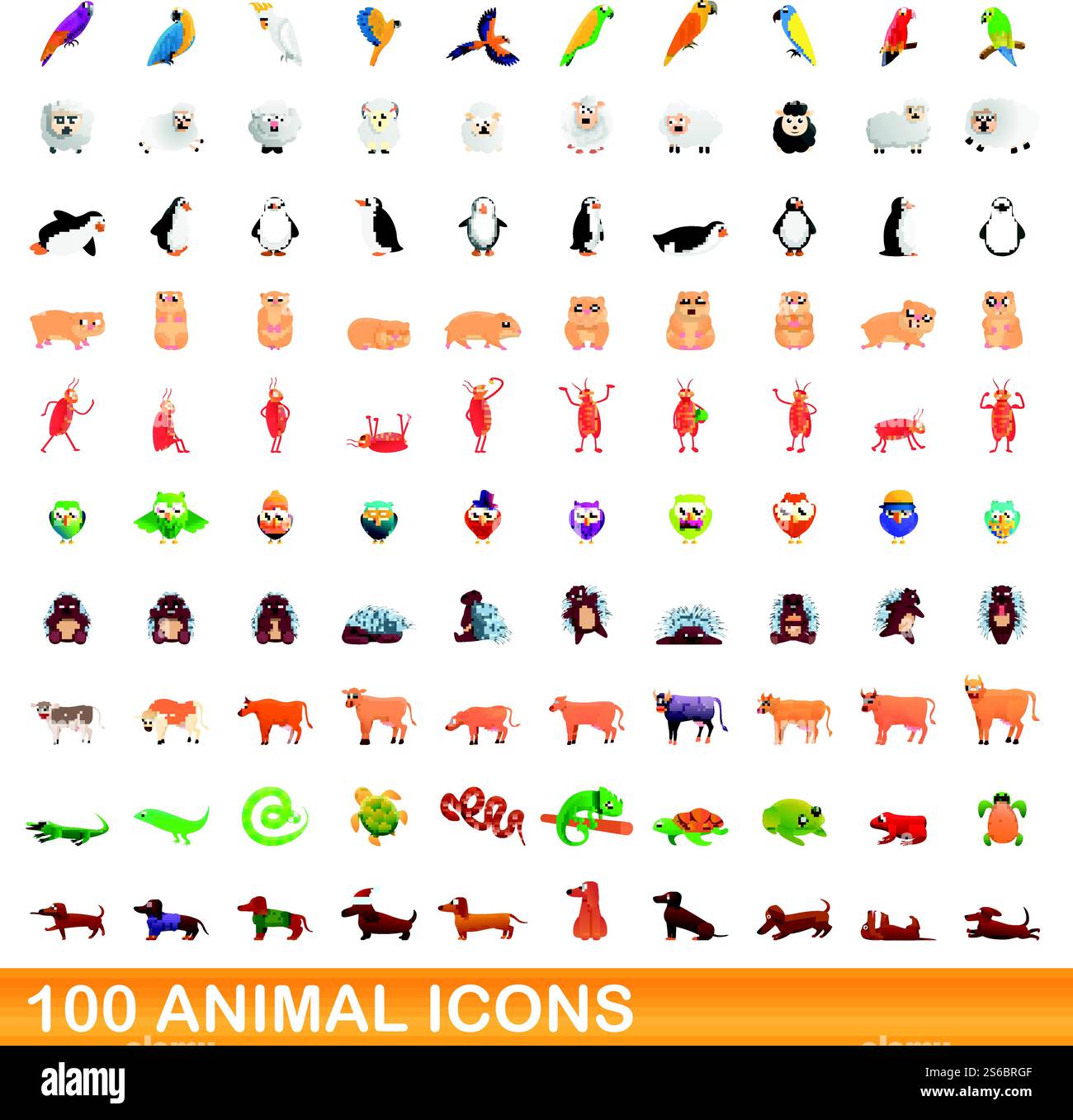 set di 100 icone animali. Illustrazione a cartoni animati di 100 icone di animali insieme di vettori isolati su sfondo bianco. set di 100 icone animali, stile cartone animato Illustrazione Vettoriale