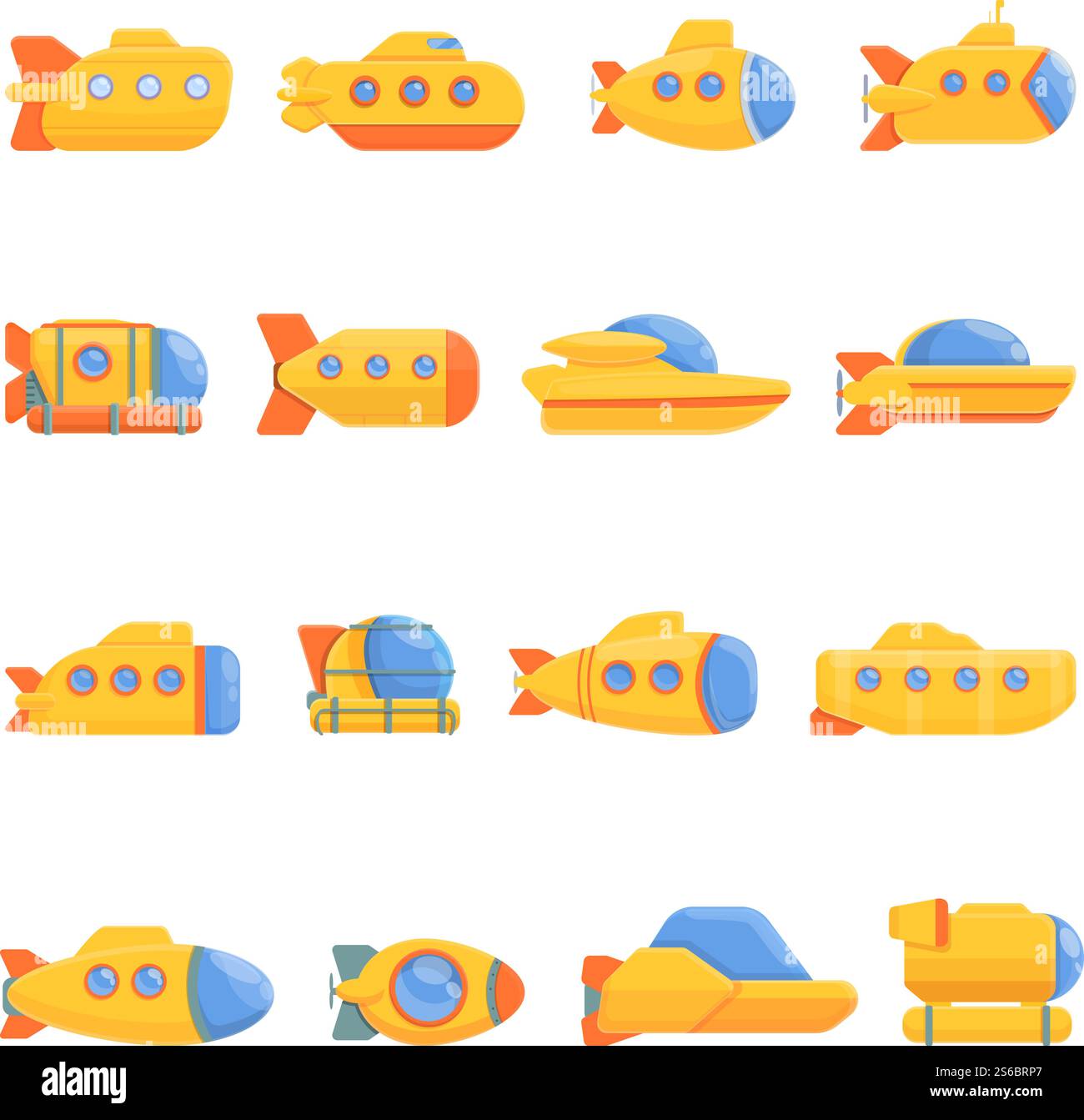 Set di icone Bathyscaphe. Set di cartoni animati di icone vettoriali batiscaphe per il web design. Set di icone Bathyscaphe, stile cartoni animati Illustrazione Vettoriale