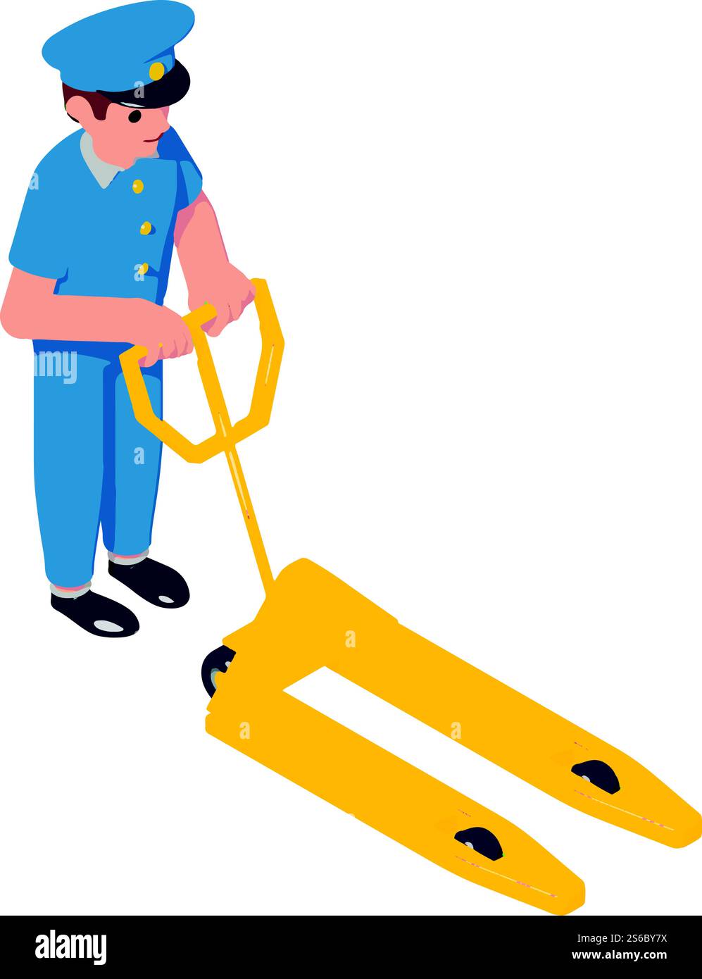 Icona carrello elevatore magazzino postino. Icona isometrica del vettore del carrello elevatore del magazzino postale per la progettazione Web isolata su sfondo bianco. Icona carrello elevatore magazzino postino, stile isometrico Illustrazione Vettoriale