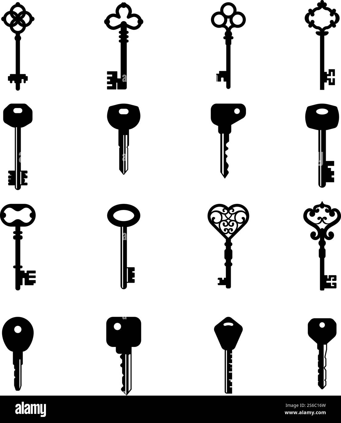 Silhouette chiave. Casa accedere alla collezione vettoriale di icone chiave vecchie e moderne. Immagine del set sagomato della portiera con chiave. Silhouette chiave. Casa accedere alla collezione vettoriale di icone chiave vecchie e moderne Illustrazione Vettoriale