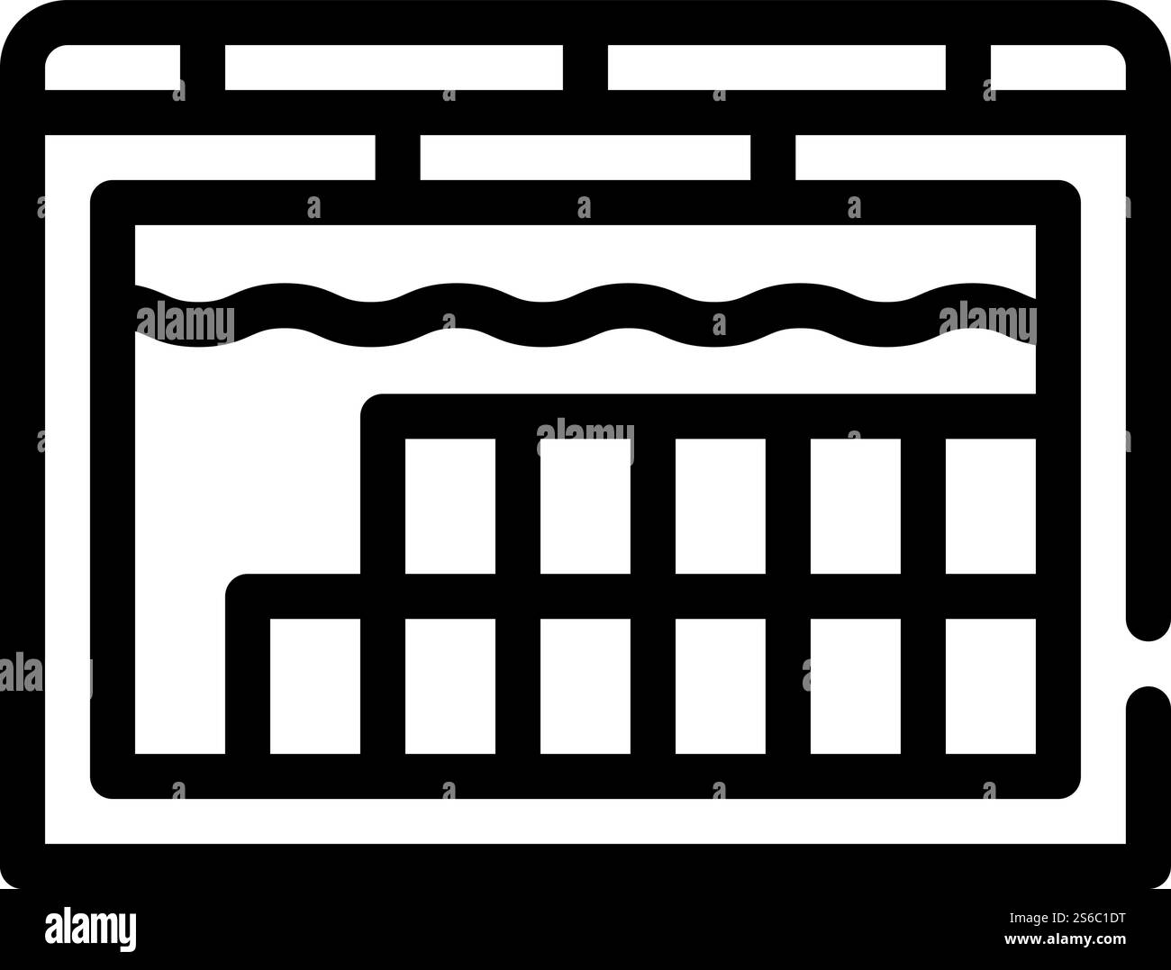 vettore icona linea di stoccaggio delle acque reflue nucleari. cartello di stoccaggio delle acque reflue nucleari. illustrazione nera del simbolo del contorno isolato. illustrazione vettoriale dell'icona della linea di stoccaggio delle acque reflue nucleari Illustrazione Vettoriale