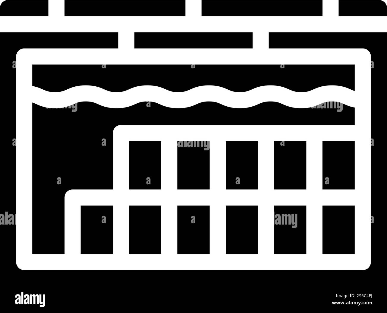vettore icona glifo per lo stoccaggio delle acque reflue nucleari. cartello di stoccaggio delle acque reflue nucleari. illustrazione nera del simbolo del contorno isolato. illustrazione del vettore dell'icona del glifo per lo stoccaggio delle acque reflue nucleari Illustrazione Vettoriale