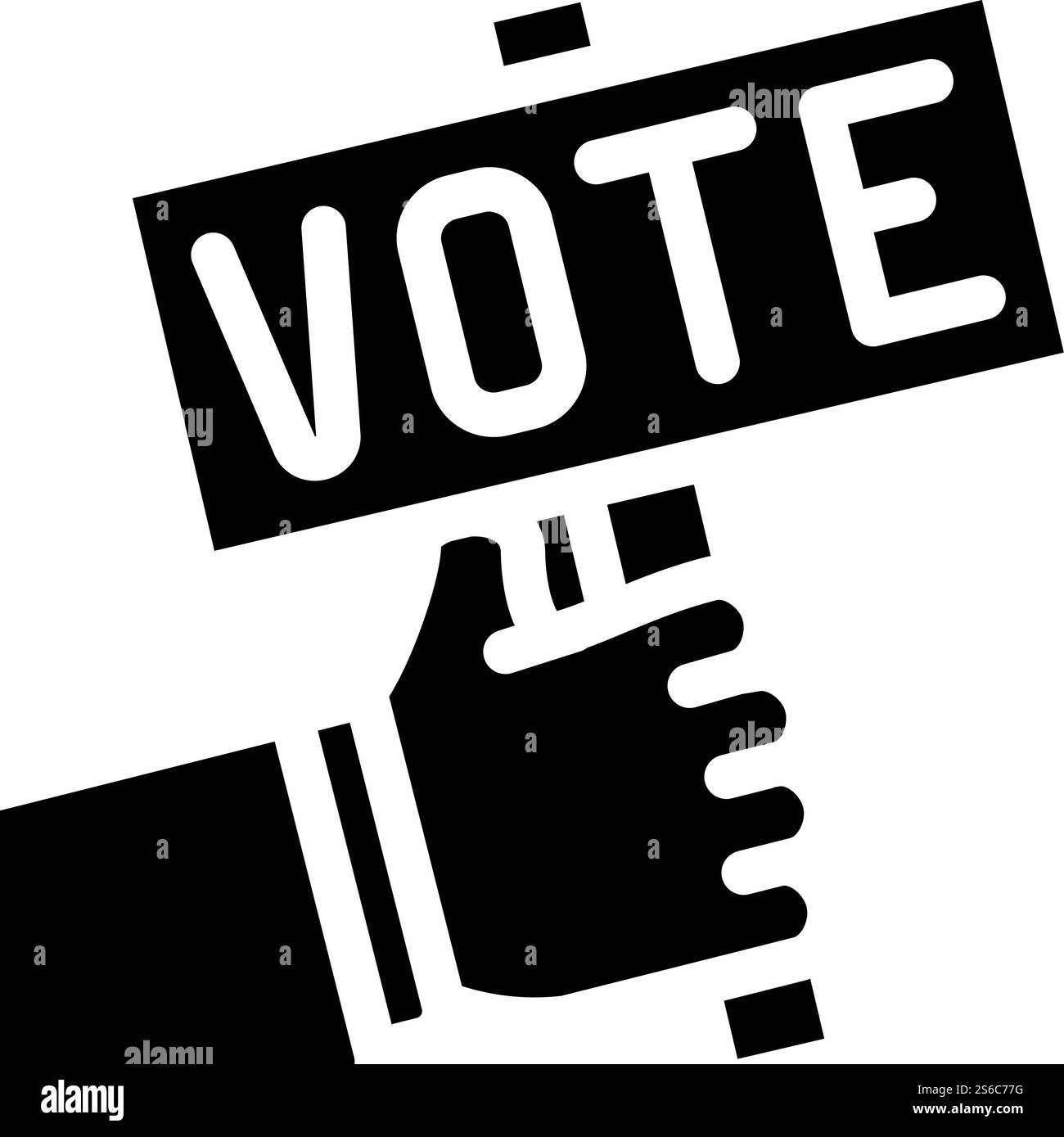 mano che tiene premuto il vettore dell'icona del glifo sulla targhetta del voto. mano che tiene il cartello di voto. illustrazione nera del simbolo del contorno isolato. illustrazione vettoriale dell'icona del glifo della targhetta del voto Illustrazione Vettoriale