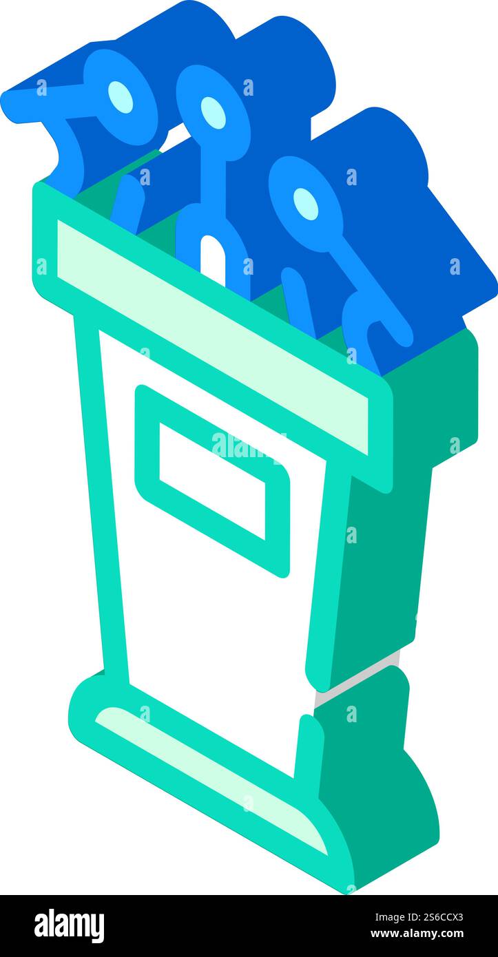tribune per il vettore di icone isometriche dell'intervista. tribune per la firma del colloquio. illustrazione del simbolo isolato. tribune per l'illustrazione vettoriale dell'icona isometrica dell'intervista Illustrazione Vettoriale