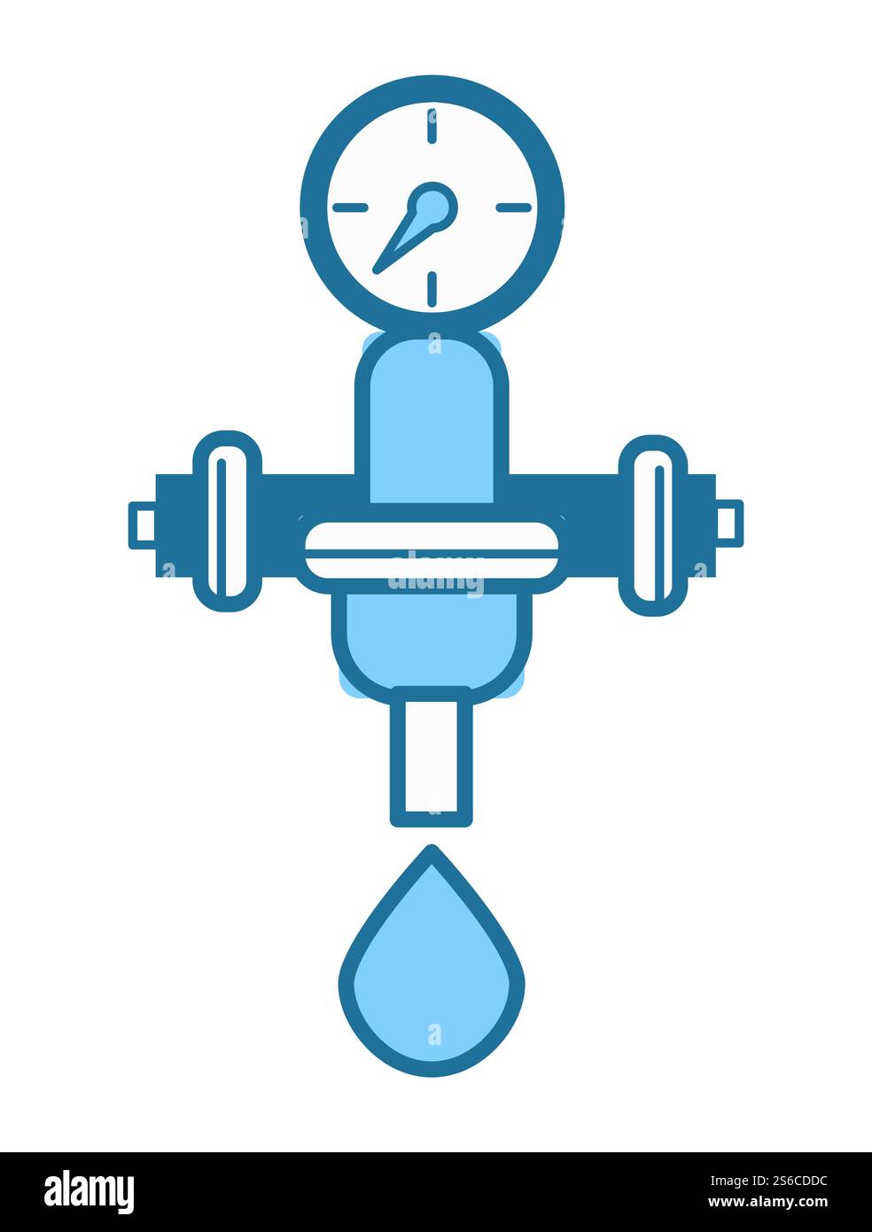 Icona isolata del filtro dell'acqua, stile lineare, vettore dell'apparecchiatura di purificazione dell'acqua. Filtrazione, bevande pulite e liquidi filtrati o purificati, filtrazione di minerali. Acqua, tubo e manometro trasparenti, gocciolamento. Purificazione dell'acqua, icona lineare isolata del filtro dell'acqua Illustrazione Vettoriale