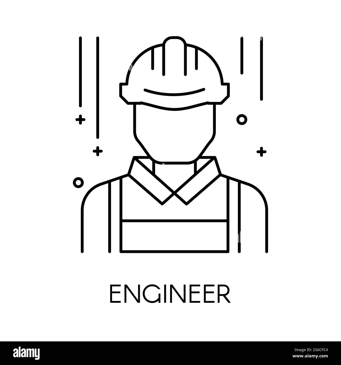 Supporto tecnico o ingegnere isolato vettore icona contorno. Avatar di un uomo o di un lavoratore, supporto tecnico, simbolo di lineart dell'uomo. Dipendente o tecnico addetto ai lavori edili. Icona di contorno isolata del tecnico o del servizio tecnico, supporto tecnico Illustrazione Vettoriale