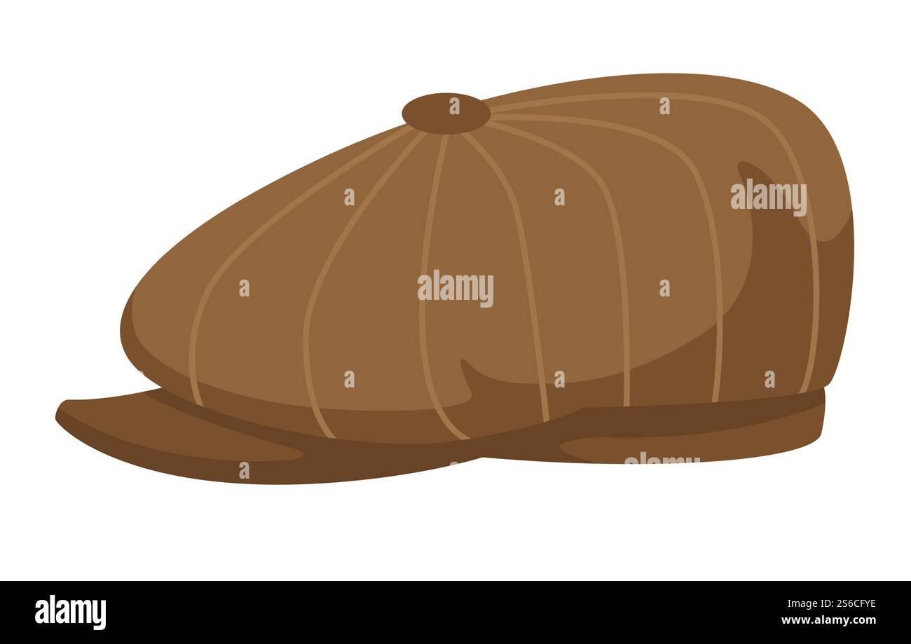 Design retrò anni '30 con copricapo maschio isolato o copricapo vintage. Indumento anni '1930 con strisce o accessori, copricapo o copricapo. Gli uomini indossano, fanno shopping, sono alla moda. Copricapo maschio isolato in stile anni '1930 Illustrazione Vettoriale