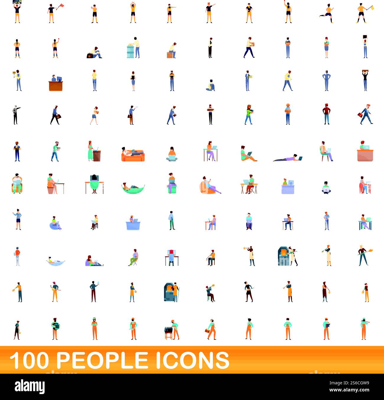 set di icone 100 persone. Illustrazione a cartoni animati di 100 persone icone vettoriali isolate su sfondo bianco. set di icone da 100 persone, stile cartone animato Illustrazione Vettoriale