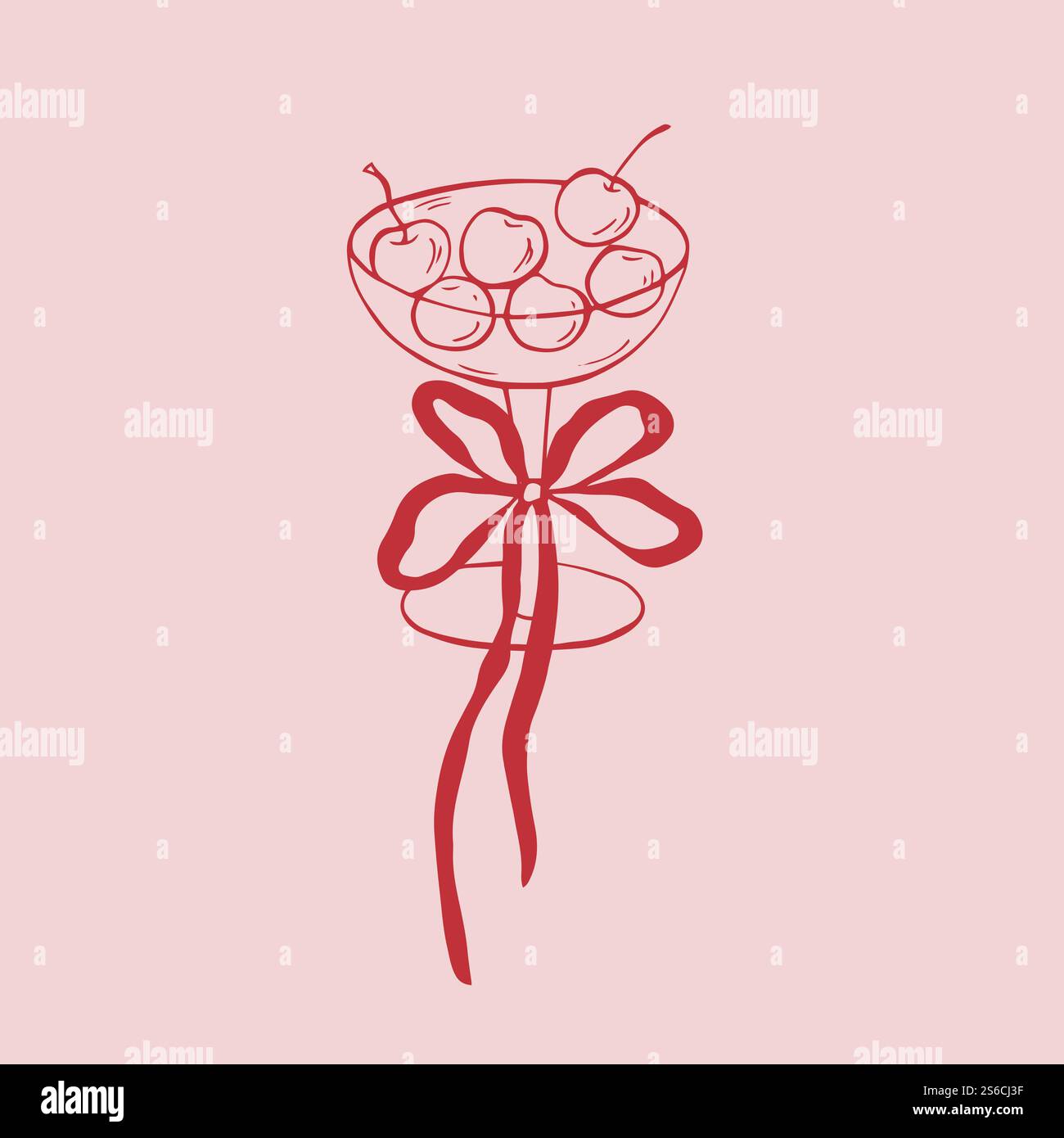 Vetro rosso vettoriale con fiocco rosso e ciliegia Illustrazione Vettoriale