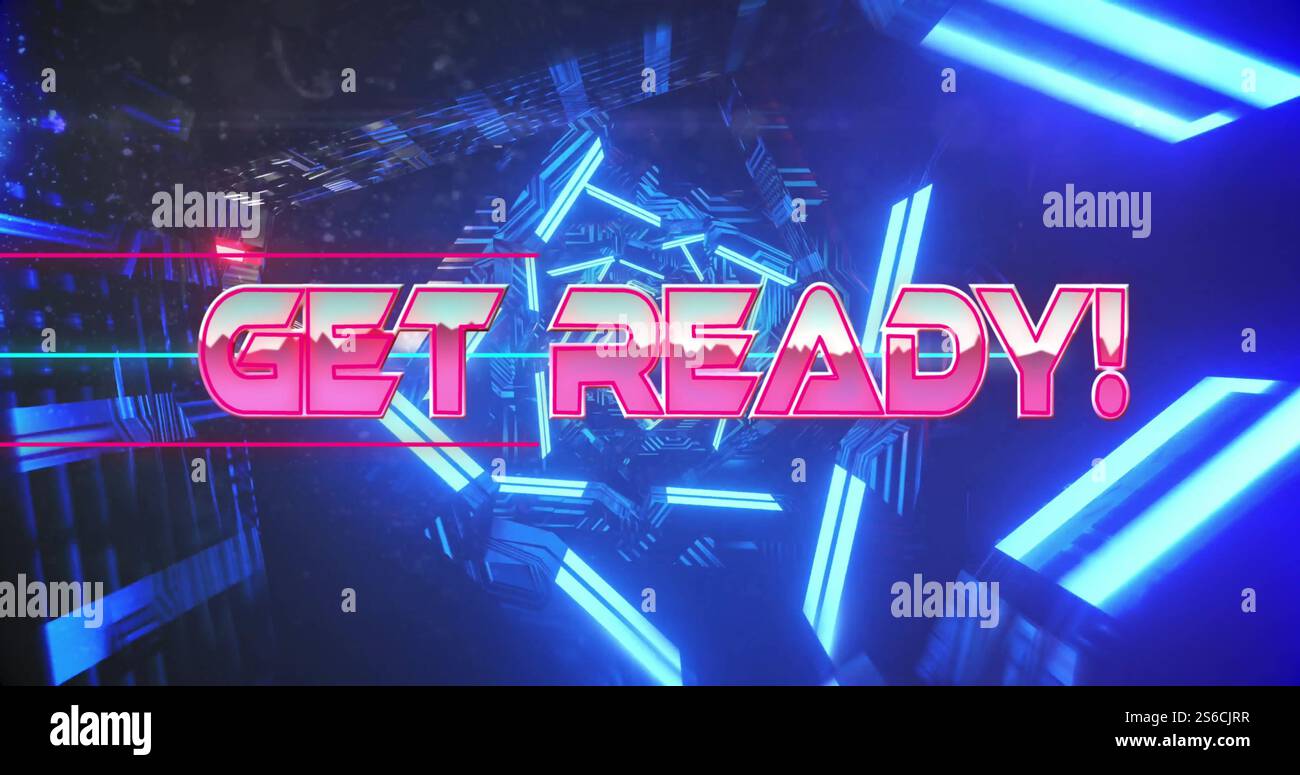 Immagine del testo "Get ready" sul tunnel al neon Foto Stock