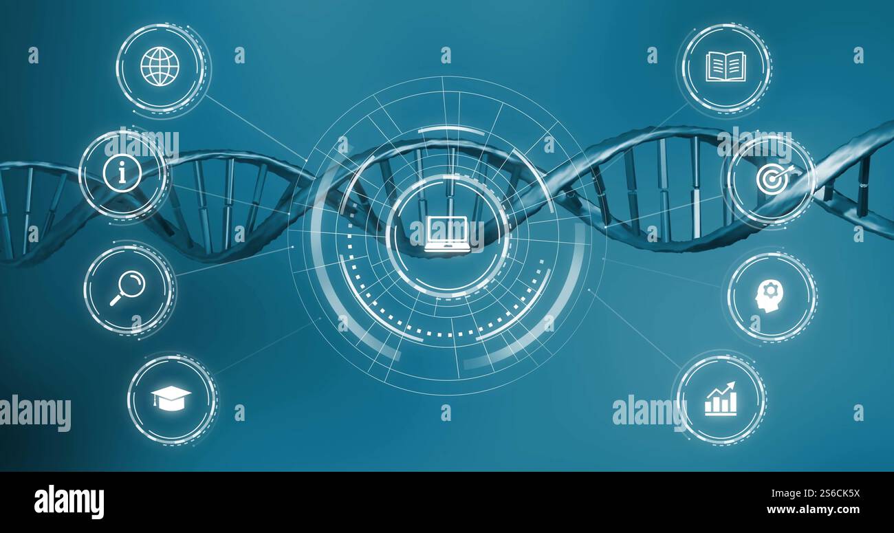 Immagine delle icone dei media sul filamento di dna Foto Stock