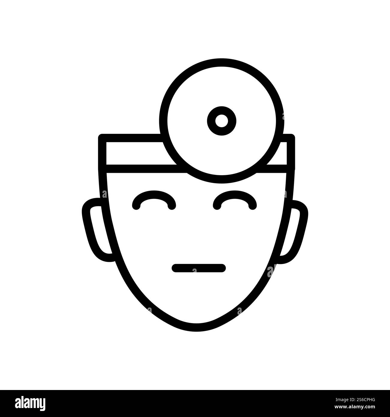 Oftalmologo con vettore a icona a linea isolata dello specchio per la testa. Medico di visione o optometrista viso, salute degli occhi e oftalmologia simbolo di contorno. Specialista del trattamento della vista, personale medico dell'ospedale. Testa del medico, oftalmologo con icona a linea isolata dello specchio per la testa Illustrazione Vettoriale