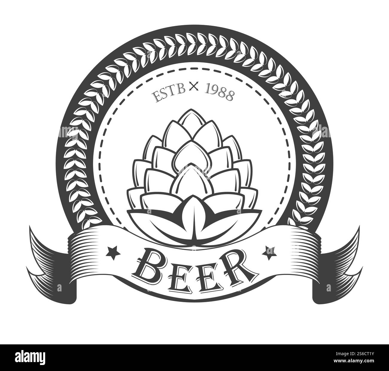 Birreria artigianale o birreria icona isolata, pianta di luppolo, alcol biologico bevanda ingrediente vettore. Aggiunta di orzo, emblema o logo di fabbrica. Produzione di bevande naturali, bevande rinfrescanti, botanica. Salta per un'icona isolata del birrificio, bevanda alcolica artigianale Illustrazione Vettoriale