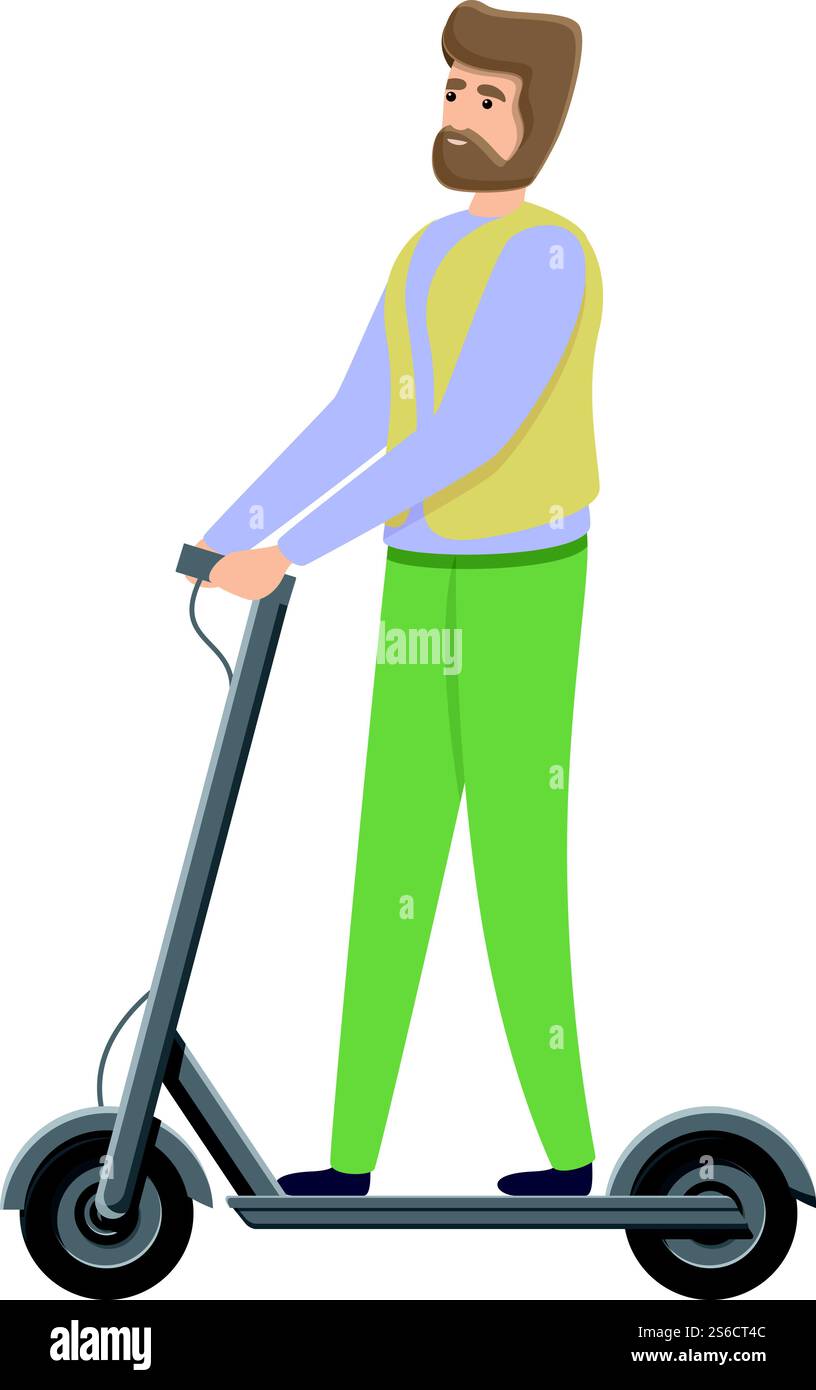 Nonno sull'icona dello scooter elettrico. Cartone animato di nonno sull'icona vettoriale dello scooter elettrico per il web design isolato su sfondo bianco. Nonno sull'icona dello scooter elettrico, stile cartoni animati Illustrazione Vettoriale
