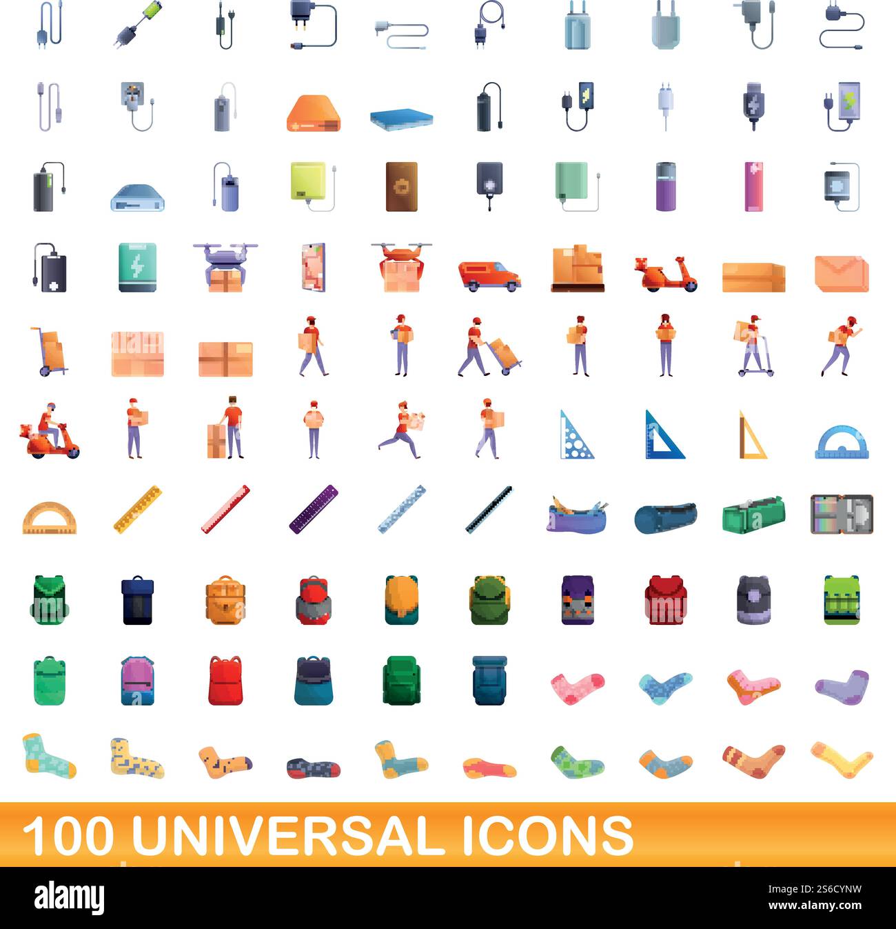 set di 100 icone universali. Illustrazione a cartoni animati di 100 icone vettoriali universali isolate su sfondo bianco. set di 100 icone universali, stile cartone animato Illustrazione Vettoriale