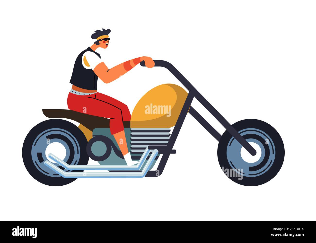 Motocicletta e uomo con casco, ragazzo che cavalca in bicicletta, icona vettoriale isolato. Veicolo di guida o motocicletta a carattere maschile, trasporto e trasporto in città. Motociclista e macchina a due ruote, guida estrema. Motociclista estremo, motociclista e motociclista carattere isolato Illustrazione Vettoriale