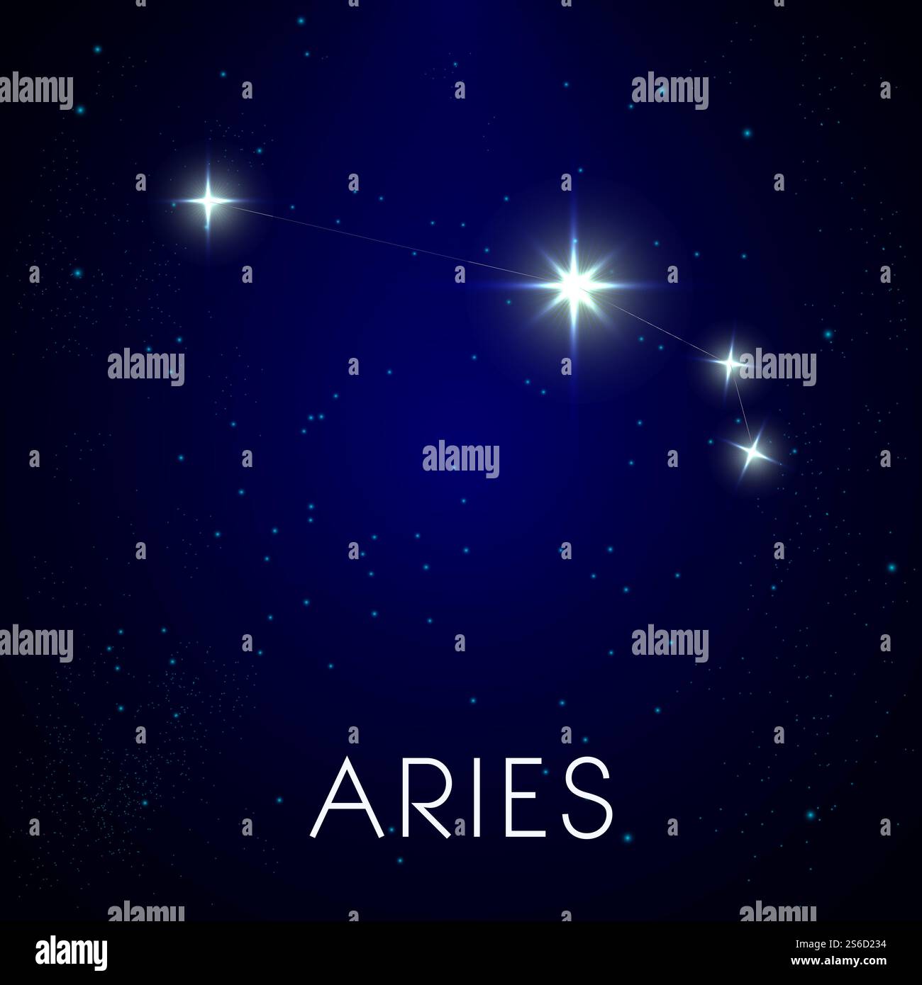 Segno zodiaco di Ariete, costellazione nel cielo notturno, vettore simbolo astronomico. Stelle splendenti nello spazio, astrologia e parte del sistema zodiacale e del calendario antico. Oroscopo orientale, mappa della galassia cosmica. Costellazione di stelle zodiacali, gli arieti firmano nel cielo notturno Illustrazione Vettoriale