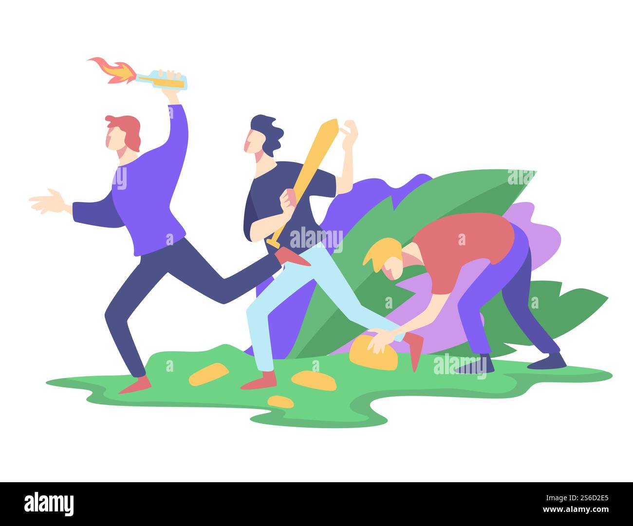 Protesta violenta, dimostrazioni e folla arrabbiata, ribellioni con armi e vettori di fuoco. Rivoluzione o sommossa, forte movimento di comunicazione della democrazia. Azione ribelle, violenza e aggressione sociale. Sommossa o ribelle, protesta violenta, ribellioni con armi e fuoco Illustrazione Vettoriale