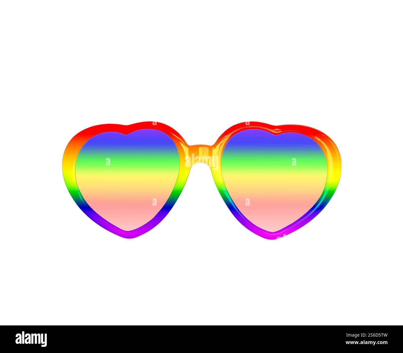 Occhiali a forma di cuore color arcobaleno con apertura isolata su sfondo bianco Foto Stock