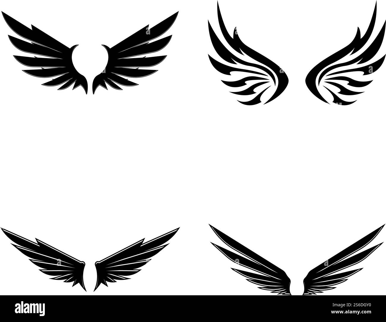 Wings nero icone vettore set. Design moderno e minimalista. Illustrazione Vettoriale