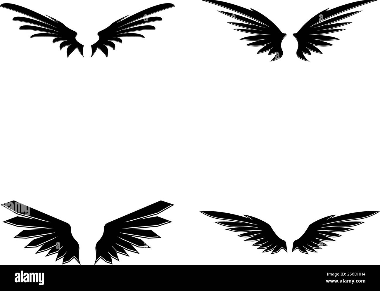 Wings nero icone vettore set. Design moderno e minimalista. Illustrazione Vettoriale