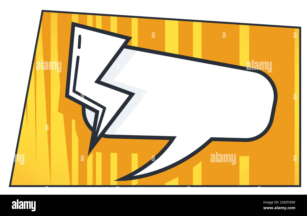 Thought Bubble and Thunder Bolt, dialoghi di fumetti o pop art. Banner con spazio di copia per il testo. Parlare e condividere idee, comunicazione ed espressione, vettore in un'illustrazione in stile piatto. Bolla vocale e fulmine, stile fumetto Illustrazione Vettoriale