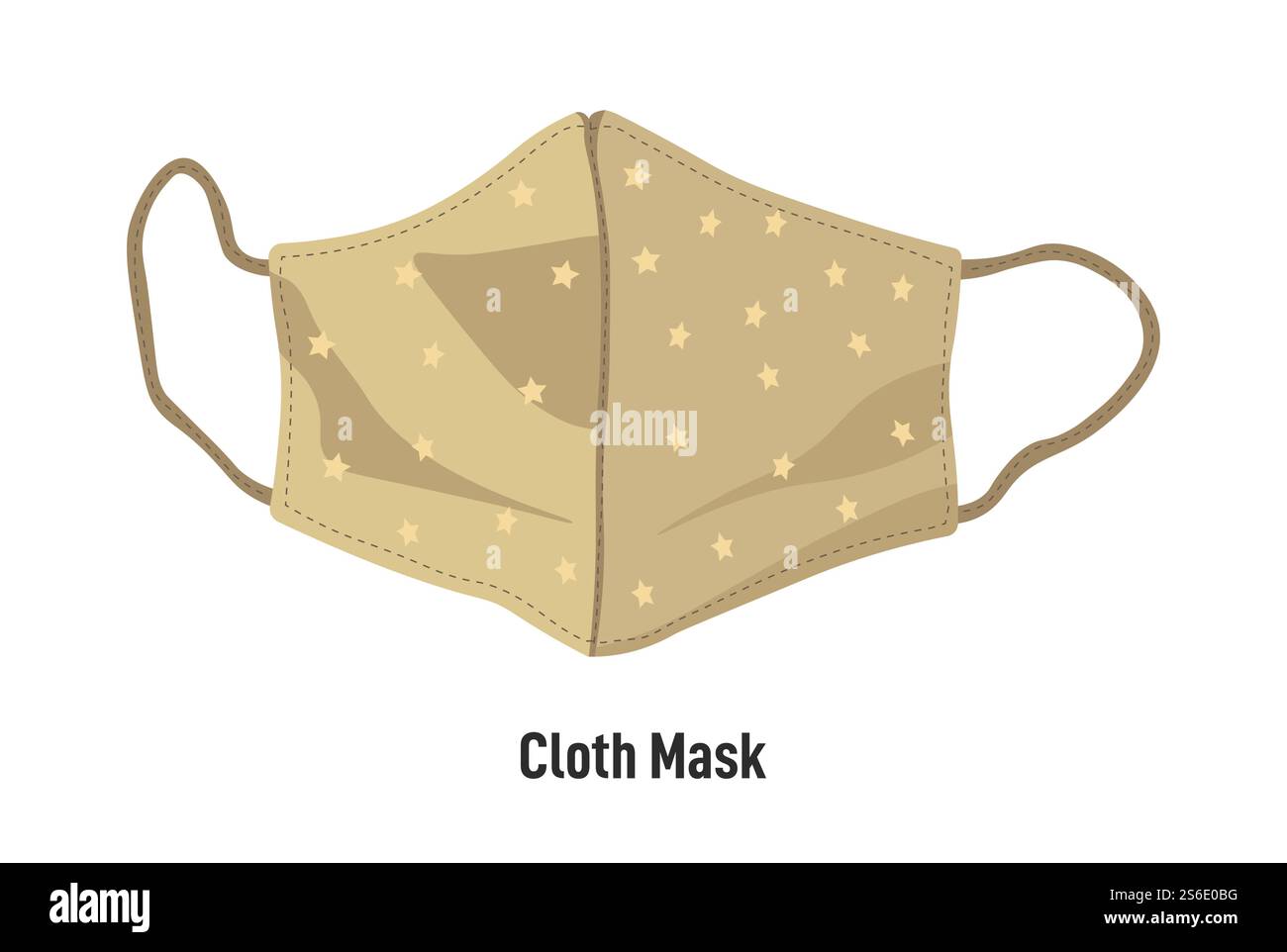 Copertura facciale fatta a mano per l'epidemia di coronavirus e cura di sé durante la pandemia. Icona isolata della maschera in tessuto facciale con cinghie regolabili. Tessuti ed ecocompatibili. Misure di protezione, vettore in piano. Maschera in tessuto con cinghie, rivestimento facciale fatto a mano Illustrazione Vettoriale