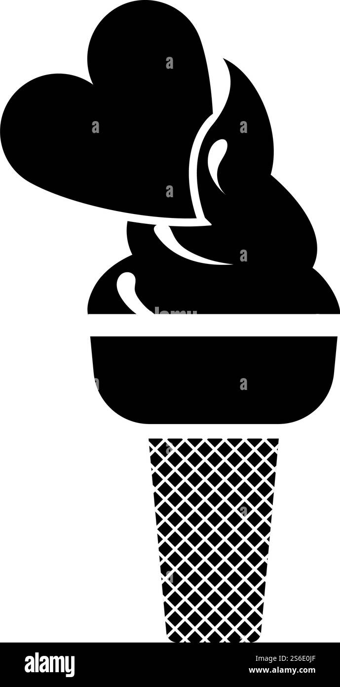 San Valentino Icecream con cuore icona. Black Glyph Design. Illustrazione vettoriale. Illustrazione Vettoriale