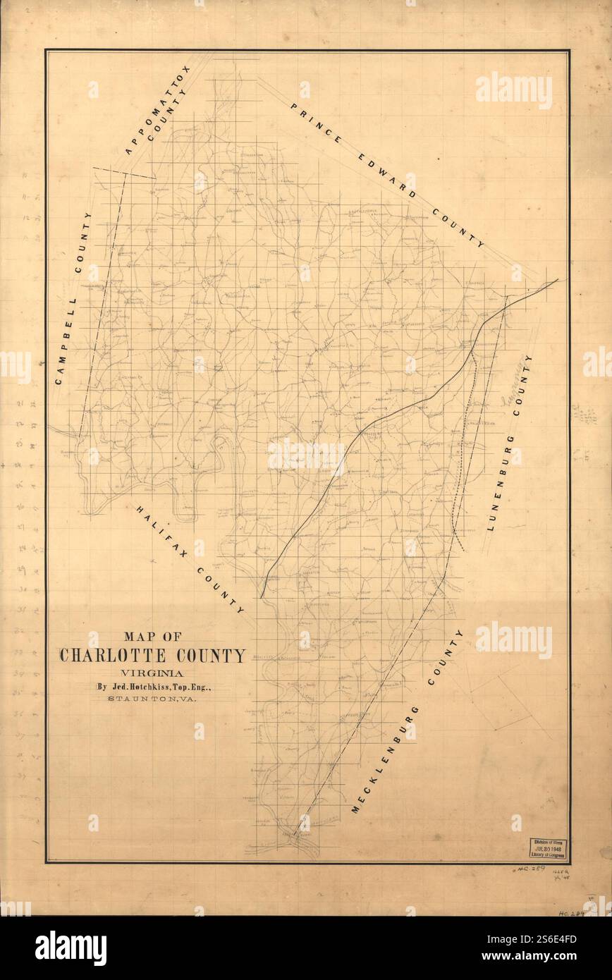 Mappa di Charlotte County, Virginia 1860 di Hotchkiss Jedediah Foto Stock