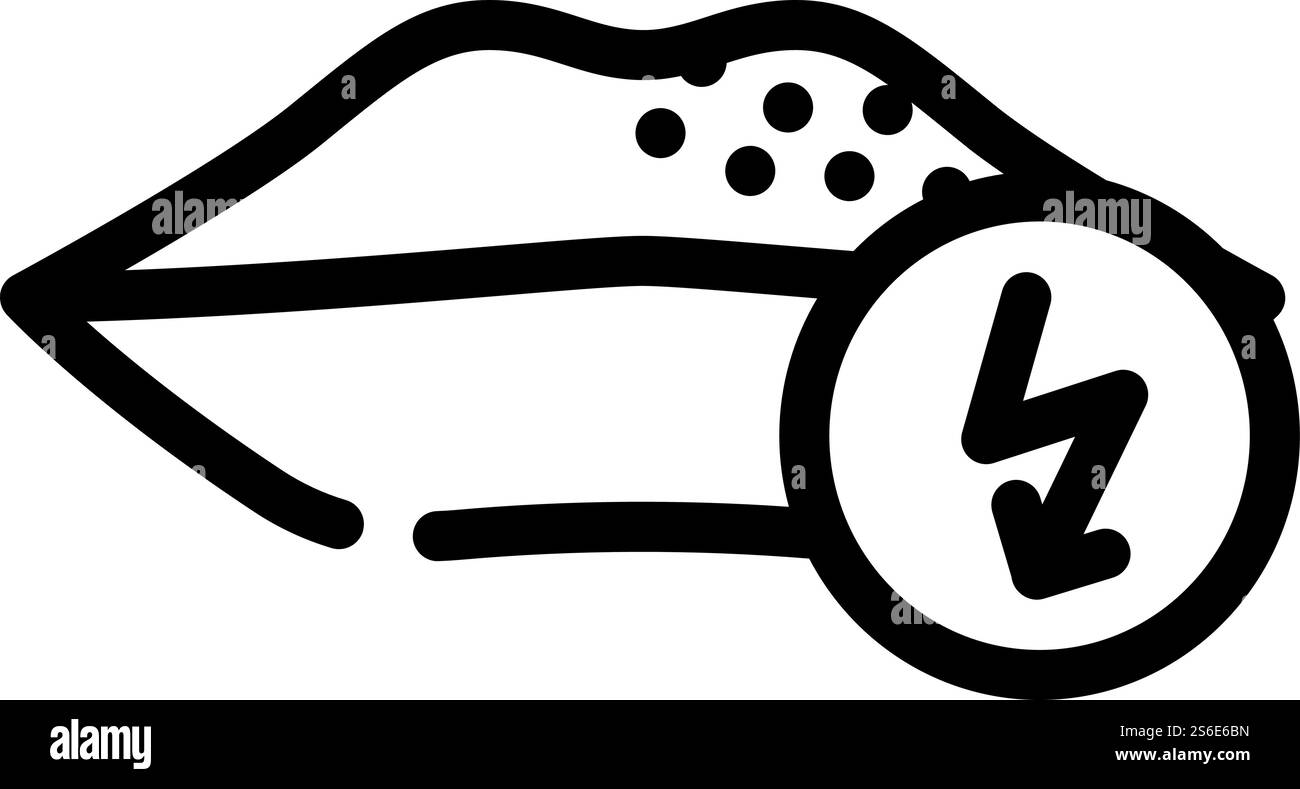 labbra che tagliano il vettore dell'icona della linea di dolore. labbra che tagliano il mal. illustrazione nera del simbolo del contorno isolato. illustrazione vettoriale dell'icona della linea di taglio delle labbra Illustrazione Vettoriale